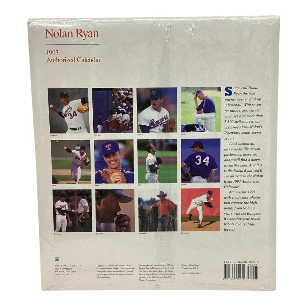 Nolan Ryan 1993 Authorized Calendar Sealed MLB‎ Texas Rangers